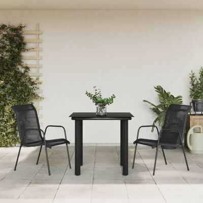 vidaXL 3 Piece Patio Dining Set Black Steel and Textilene