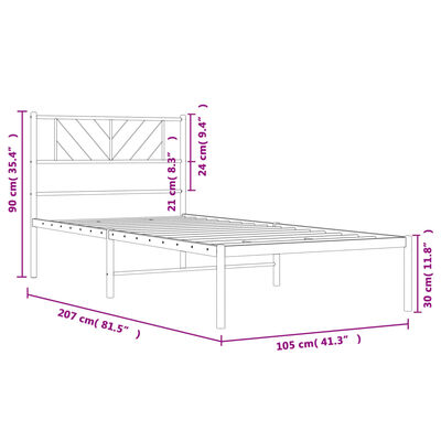 vidaXL Metal Bed Frame without Mattress with Headboard White 39.4"x78.7"