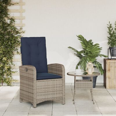 vidaXL Reclining Patio Chair with Cushions Gray Poly Rattan