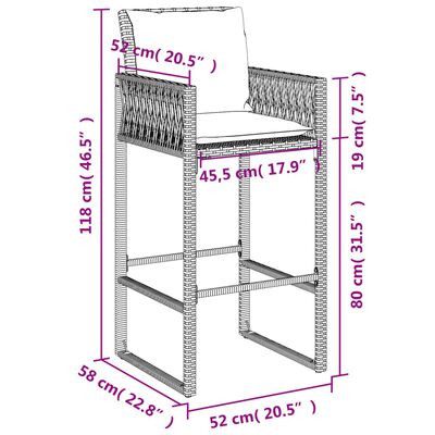 vidaXL Patio Bar Stools with Cushions 2 pcs Gray Poly Rattan