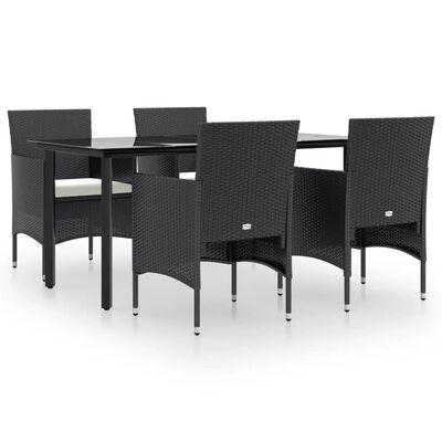 vidaXL 5 Piece Patio Dining Set with Cushions Black