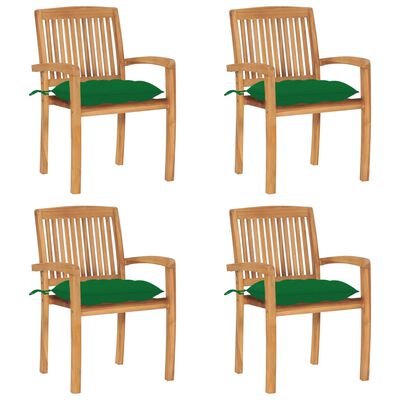 vidaXL Stacking Patio Chairs with Cushions 4 pcs Solid Teak Wood