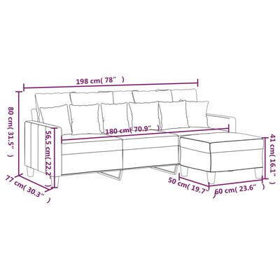 vidaXL 3-Seater Sofa with Footstool Light Gray 70.9" Fabric