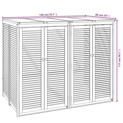 vidaXL Double Garbage Bin Shed 55.1"x35"x46.1" Solid Wood Acacia