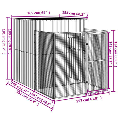 vidaXL Dog House with Run Anthracite 65"x98.8"x71.3" Galvanized Steel