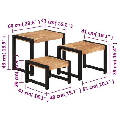 vidaXL Nesting Tables 3 pcs Solid Wood