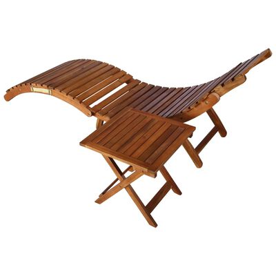 vidaXL Patio Sun Lounger with Table and Cushion Solid Acacia Wood