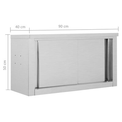 vidaXL Kitchen Wall Cabinet with Sliding Doors 35.4"x15.7"x19.7" Stainless Steel