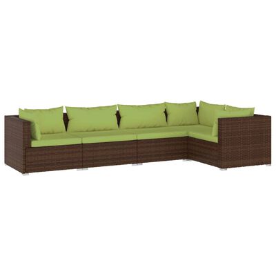 vidaXL 5 Piece Patio Lounge Set with Cushions Poly Rattan Brown