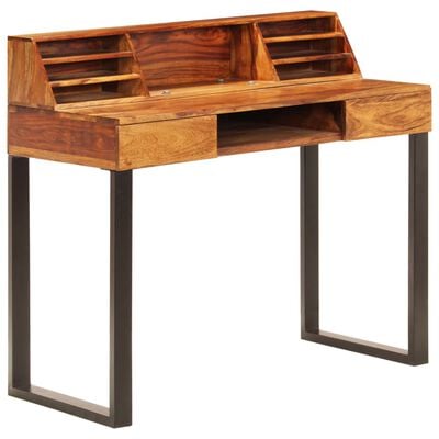 vidaXL Desk 43.3"x19.7"x37" Solid Sheesham Wood and Steel