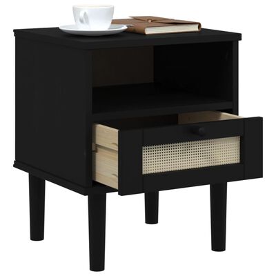 vidaXL Bedside Cabinet SENJA Rattan Look Black 15.7"x13.8"x18.9" Solid Wood Pine