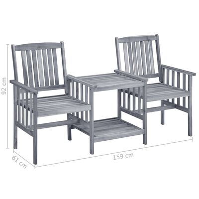 vidaXL Patio Chairs with Tea Table and Cushions Solid Acacia Wood