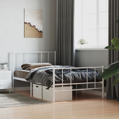 vidaXL Metal Bed Frame without Mattress with Footboard White 39.4"x78.7"