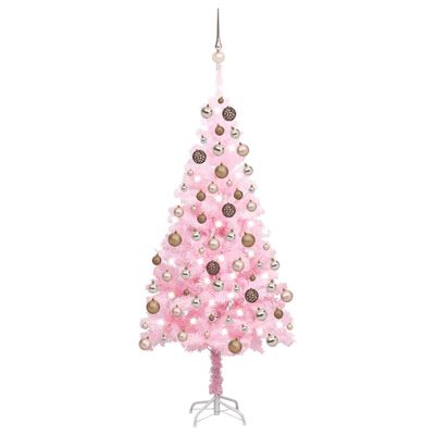 vidaXL Artificial Pre-lit Christmas Tree with Ball Set Pink 47.2" PVC