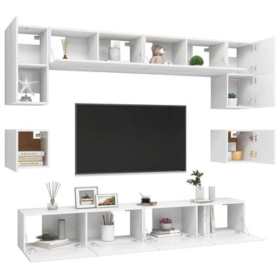 vidaXL 8 Piece TV Stand Set White Engineered Wood