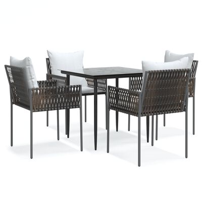 vidaXL 5 Piece Patio Dining Set with Cushions Poly Rattan and Steel