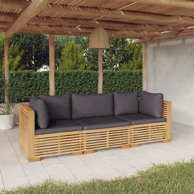 vidaXL 3 Piece Patio Lounge Set with Cushions Solid Wood Teak