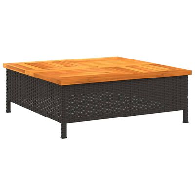 vidaXL Patio Table Black 27.6"x27.6"x9.8" Rattan and Acacia Wood