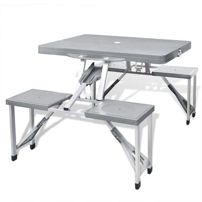 vidaXL Foldable Camping Table Set with 4 Stools Aluminum Extra Light Gray