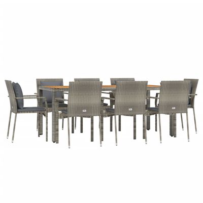 vidaXL 9 Piece Patio Dining Set with Cushions Gray Poly Rattan