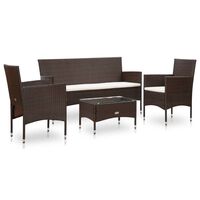 vidaXL 4 Piece Patio Lounge Set With Cushions Poly Rattan Brown