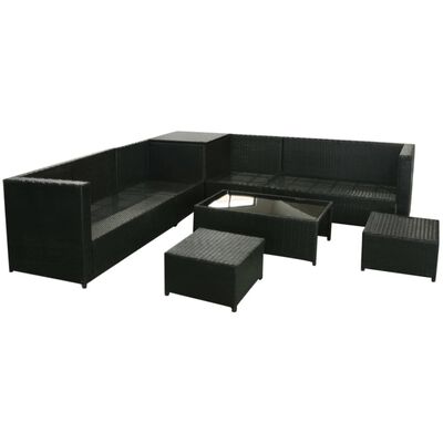 vidaXL Patio Sofa Set 26 Pieces Poly Rattan Black