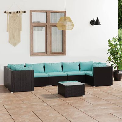 vidaXL 8 Piece Patio Lounge Set with Cushions Poly Rattan Black