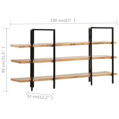 vidaXL 3-Tier Bookcase 63"x12.2"x31.5" Solid Mango Wood