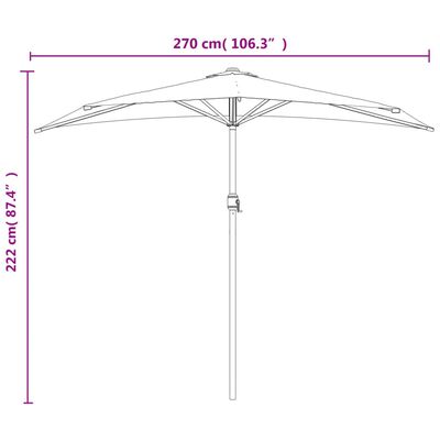 vidaXL Garden Parasol with Aluminum Pole Green 106.3"x56.7" Half