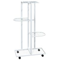 vidaXL 4-Floor Flower Stand with Wheels 17.3"x9.1"x31.5" White Iron