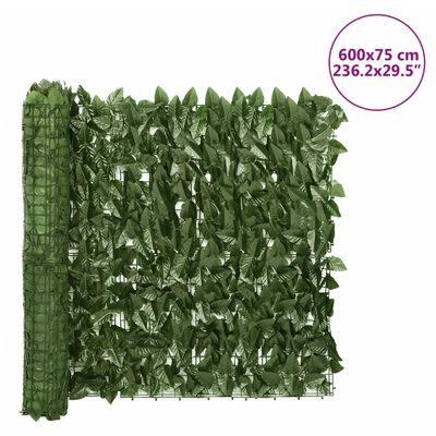 vidaXL Balcony Privacy Screen with Dark Green Leaves 236.2"x29.5"