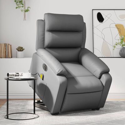 vidaXL Electric Stand up Massage Recliner Chair Gray Faux Leather