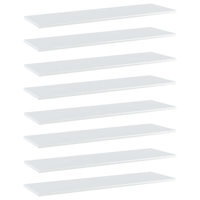 vidaXL Bookshelf Boards 8 pcs High Gloss White 39.4"x11.8"x0.6" Engineered Wood