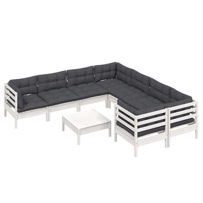 vidaXL 9 Piece Patio Lounge Set with Cushions White Pinewood