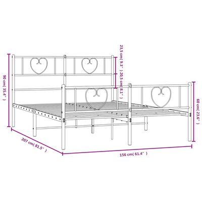 vidaXL Metal Bed Frame without Mattress with Footboard Black 59.1"x78.7"