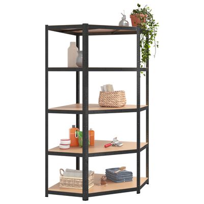 vidaXL 5-Layer Heavy-duty Corner Shelf Gray Steel&Engineered Wood