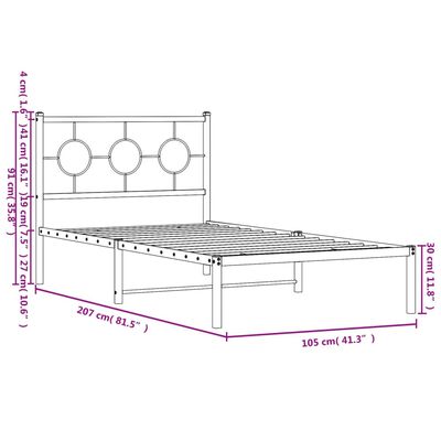 vidaXL Metal Bed Frame without Mattress with Headboard Black 39.4"x78.7"