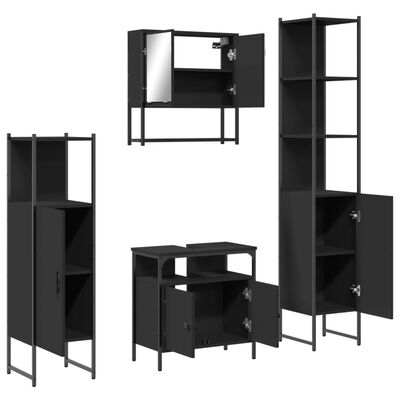 vidaXL 4 Piece Bathroom Furniture Set Black Engineered Wood