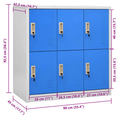 vidaXL Locker Cabinet Light Gray and Blue 35.4"x17.7"x36.4" Steel