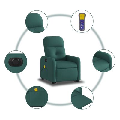 vidaXL Electric Stand up Massage Recliner Chair Dark Green Fabric