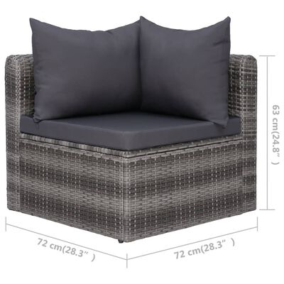 vidaXL 3 Piece Patio Sofa Set with Cushions Gray Poly Rattan