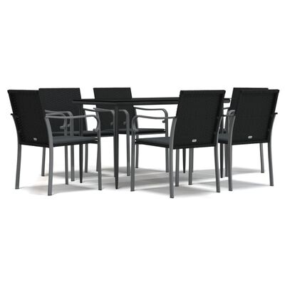 vidaXL 7 Piece Patio Dining Set with Cushions Poly Rattan and Steel