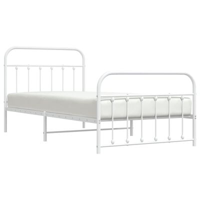 vidaXL Metal Bed Frame without Mattress with Footboard White 39.4"x78.7"