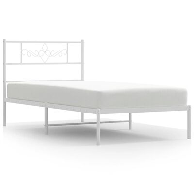 vidaXL Metal Bed Frame without Mattress with Headboard White 39.4"x78.7"