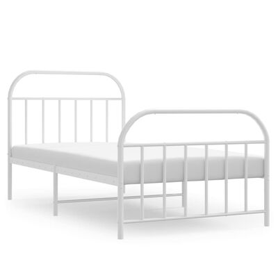 vidaXL Metal Bed Frame without Mattress with Footboard White 39.4"x74.8"