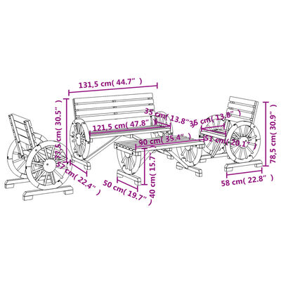 vidaXL 4 Piece Patio Lounge Set Solid Wood Fir