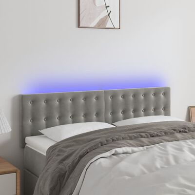 vidaXL LED Headboard Light Gray 56.7"x2"x30.7"/34.6" Velvet