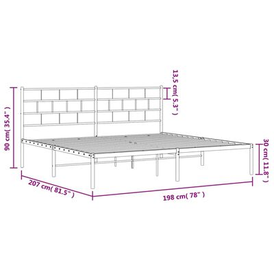 vidaXL Metal Bed Frame without Mattress with Headboard Black 76"x79.9"