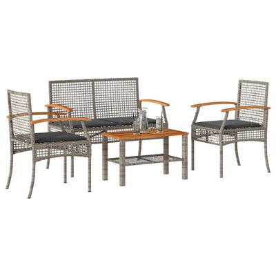 vidaXL 4 Piece Patio Lounge Set with Cushions Gray Poly Rattan