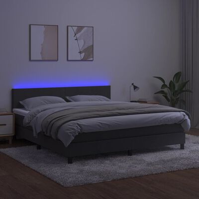 vidaXL Box Spring Bed with Mattress&LED Dark Gray California King Velvet